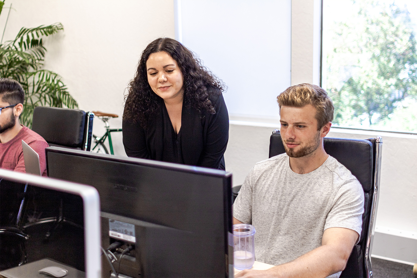 interns looking at project on laptop